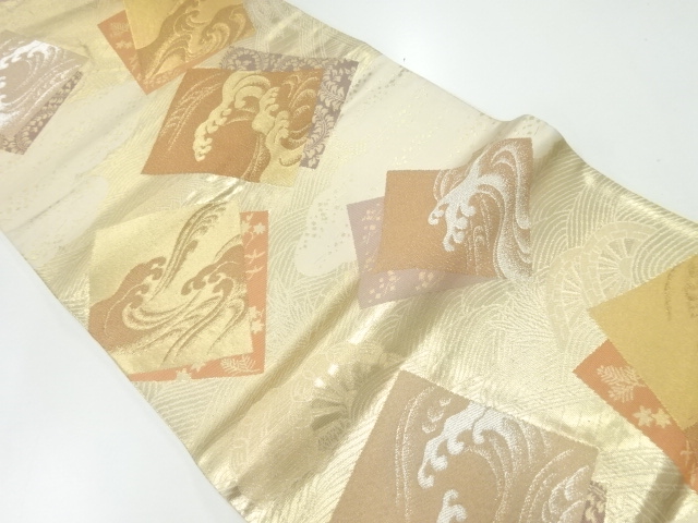 色紙に波模様織出し袋帯